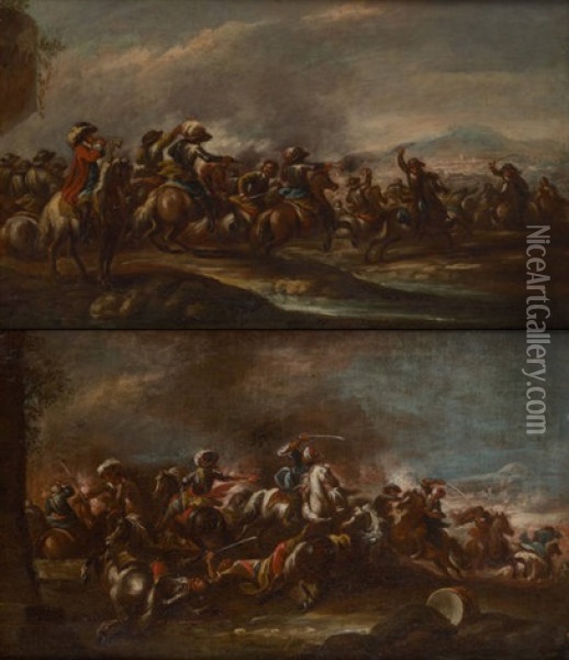 Choc De Cavalerie (2 Works) Oil Painting - Eugene Delacroix