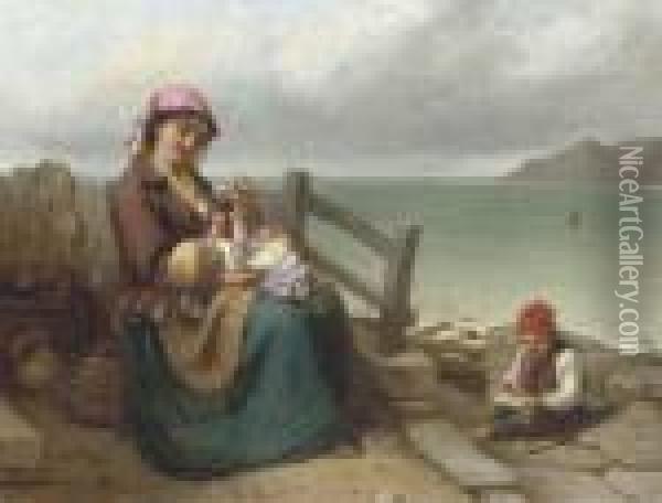 Mother And Child By The Seaside Oil Painting - Thomas Brooks