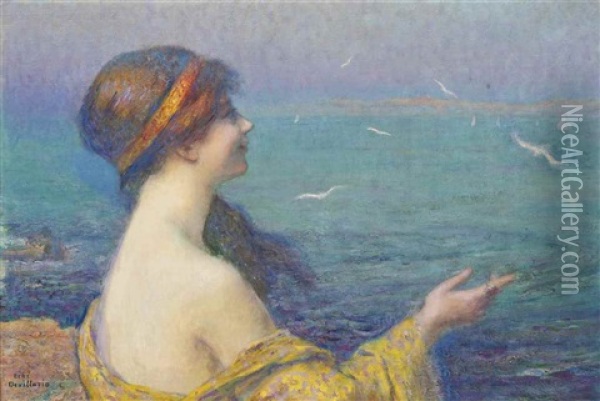 A Maiden On The Shore Oil Painting - Rene (Maire Leon) Devillario