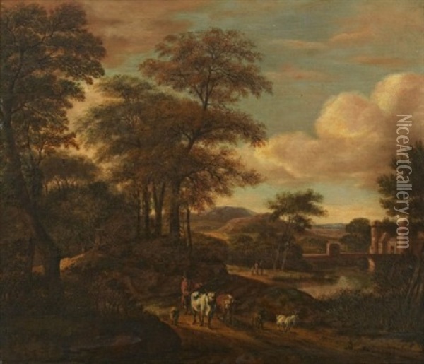 Landskap Med Figurer Och Boskap Oil Painting - Pieter Jansz van Asch