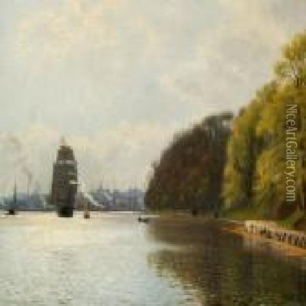 Harbour Scene, Presumably Svendborg, Funen Oil Painting - J.E. Carl Rasmussen