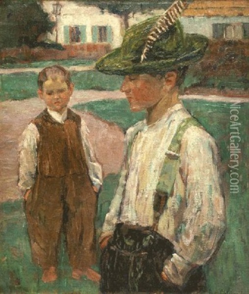 Zwei Jungen Oil Painting - Richard Gutschmidt