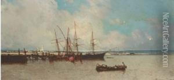 The Deserted Harbour Oil Painting - Jean Baptiste Henri Durand-Brager