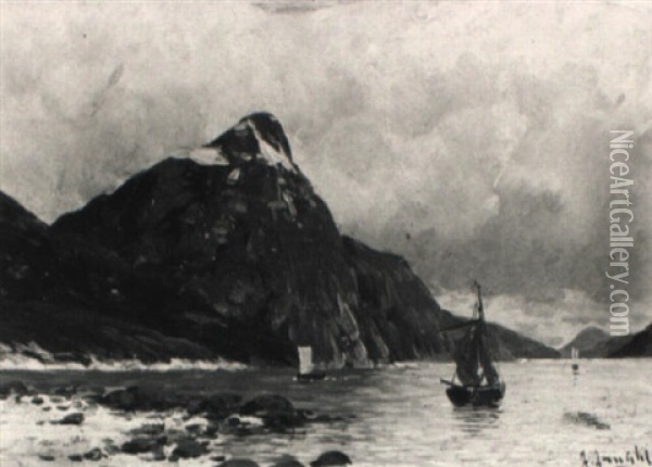 Fjordlandschaft Mit Segelbooten Oil Painting - Johann Jungblut