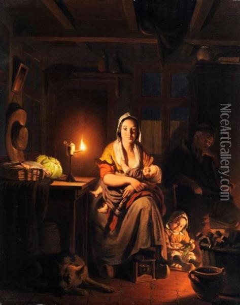 Junge Mutter Mit Ihren Kindern Oil Painting - Petrus van Schendel