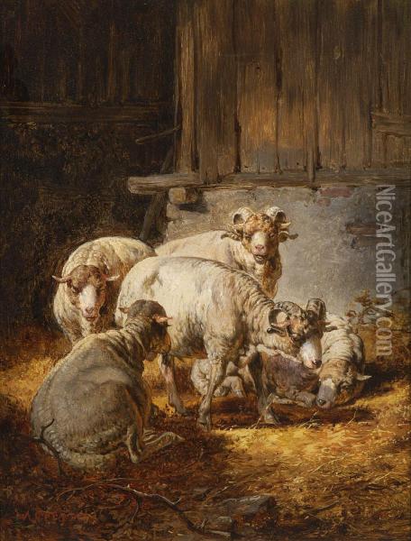 Schafe Im Stall Oil Painting - August Gerasch