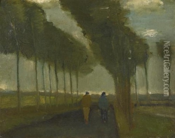 L'allee Aux Deux Promeneurs Oil Painting - Vincent Van Gogh