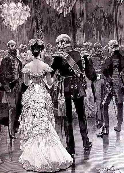 The King of Prussia at a Court Ball in 1862, Pointing Out Bismarck, his New Minister of State, from The Illustrated London News, 26th March 1887 Oil Painting - Richard Caton Woodville