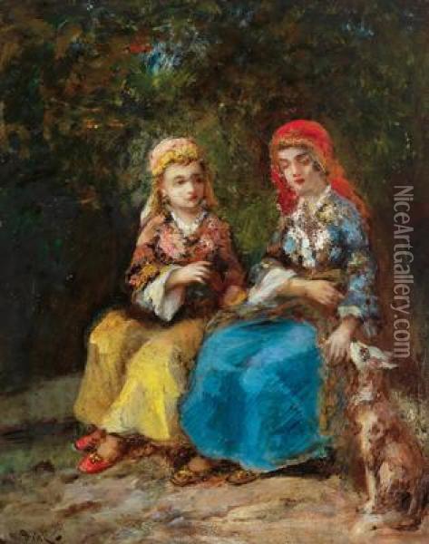 Zwei Madchen Und Ihr Treuer Freund Oil Painting - Narcisse-Virgile D Az De La Pena