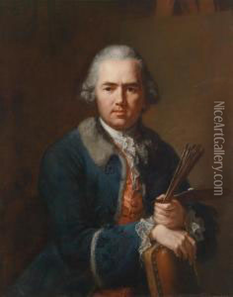 Self Portrait With Paintbrushes Andpalette Oil Painting - Johann Heinrich The Elder Tischbein