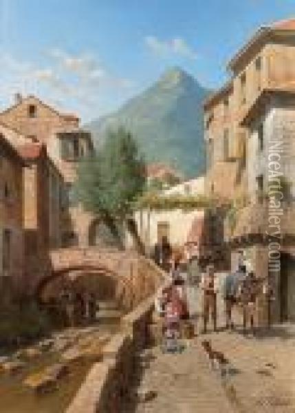Une Rue A Monterosso, Italie Oil Painting - Jacques Carabain