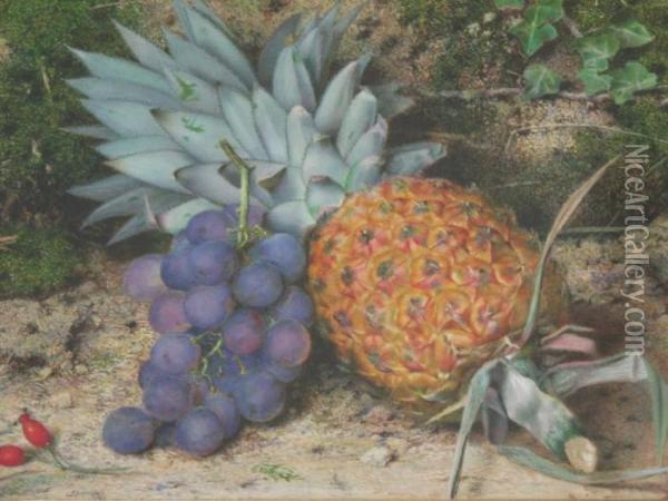 Pineapple And Grapes Oil Painting - John Sherrin
