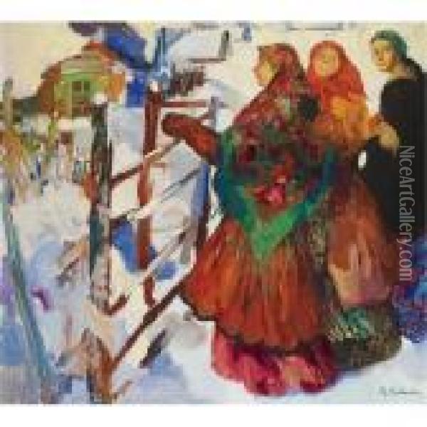 Russian Babas Oil Painting - Philippe Andreevitch Maliavine