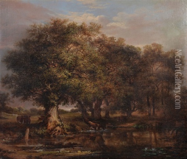 Cattle By A River Oil Painting - Siegfried Detlev Bendixen