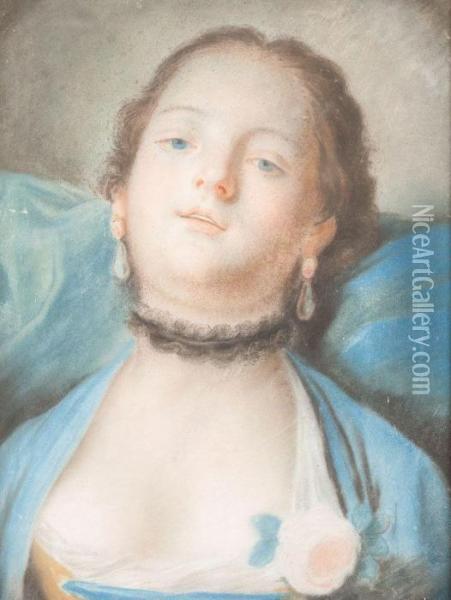 Portrait Einer Jungen Dame Mit Schwarzem Spitzenhalsband Oil Painting - Pietro Antonio Rotari