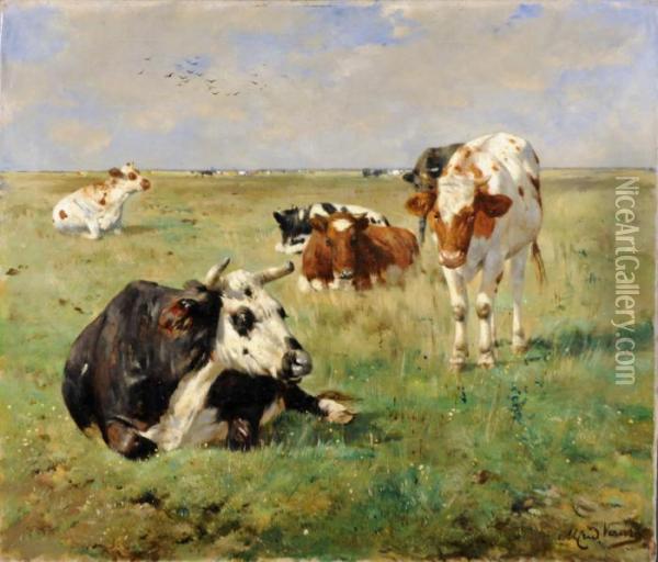 Vache Dans Les Pres Oil Painting - Alfred Jacques Verwee