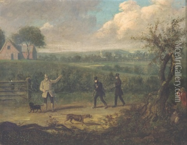 Three Hunting Gentlemen And Their Dogs Oil Painting - Dean Wolstenholme the Younger