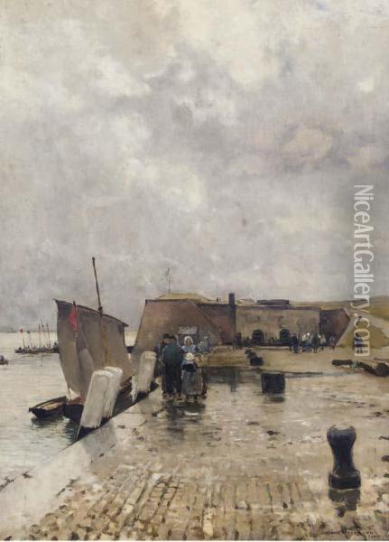 A Quay In Vlissingen Oil Painting - Hans Hermann