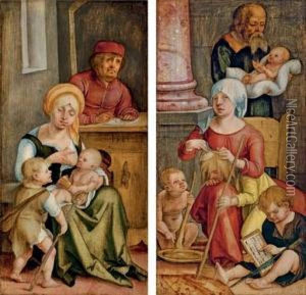 Mary Clopas And Her Family; And Mary Salome And Her Family Oil Painting - Hans Suss von Kulmbach