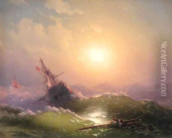 Shipwreck At Sunset Oil Painting - Ivan Konstantinovich Aivazovsky