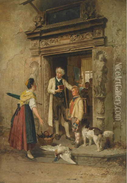 The School Lesson Oil Painting - Theodore Gerard