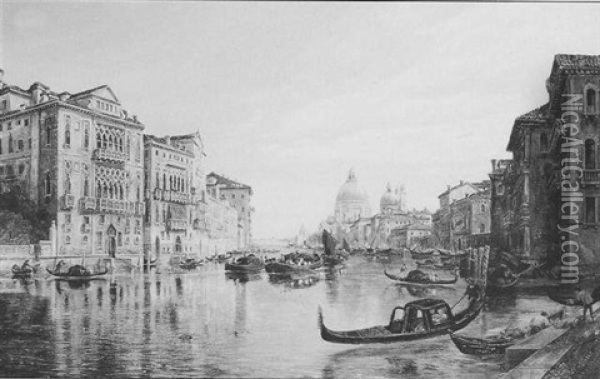 The Grand Canal Venice, Looking Towards Sante Maria Della Salute Oil Painting - Arthur Perigal the Younger