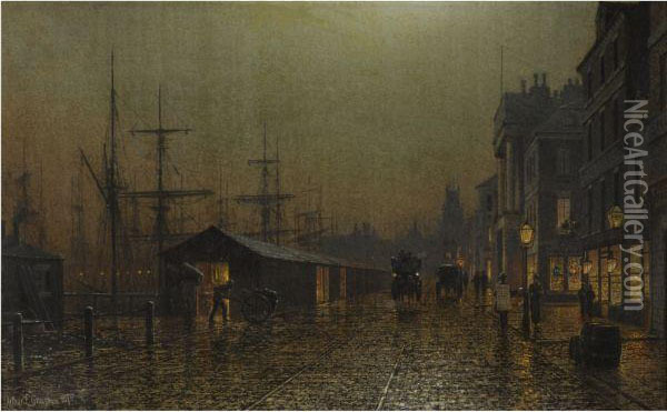 Dock Scene, Glasgow Oil Painting - Arthur E. Grimshaw