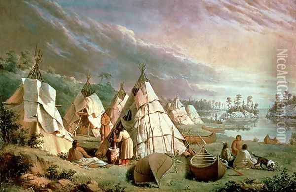 Indian Encampment on Lake Huron Oil Painting - Paul Kane