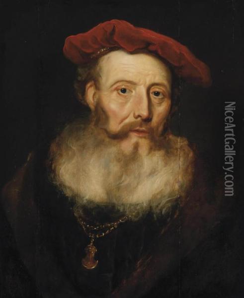 A Bearded Man With A Red Velvet Cap Oil Painting - Govert Teunisz. Flinck