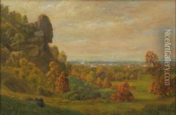 Profile Rock, New Hampshire. Signed Lower Right J. Ribchester. Oil Painting - John Ribchester