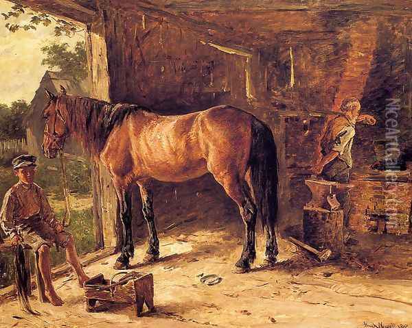 The Blacksmith Shop Oil Painting - Hugh Newell
