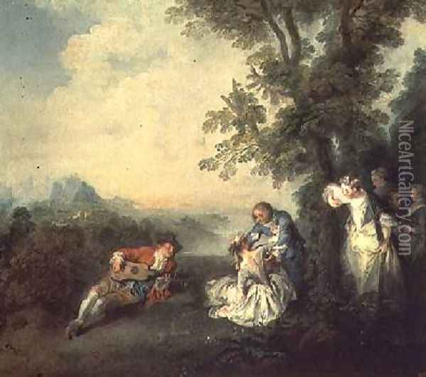 Merrymakers on the Edge of a Forest Oil Painting - Nicolas Lancret