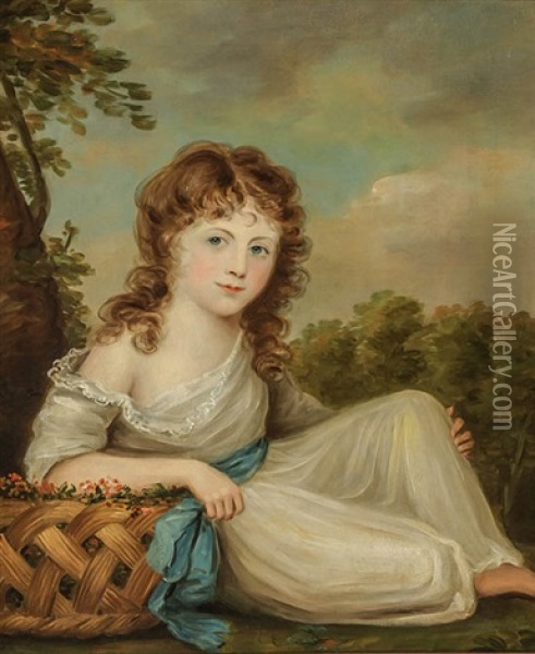 Portrait Of A Young Girl Seated In A Landscape Oil Painting - Maria Spilsbury