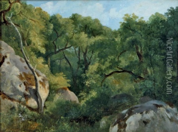Paysage Aux Rochers Dans La Foret De Fontainebleau Oil Painting - Andre Giroux