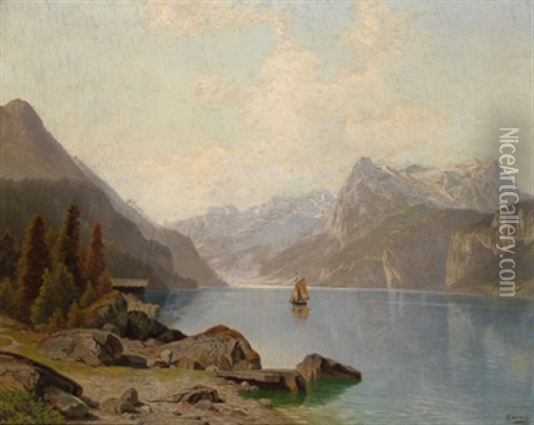Ein Gebirgssee Oil Painting - Theodor (Wilhelm T.) Nocken