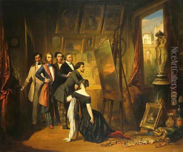Interior of Bruyas's Study Oil Painting - Auguste Glaize