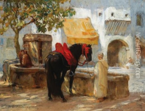 Cheval A La Fontaine Oil Painting - Frederick Arthur Bridgman
