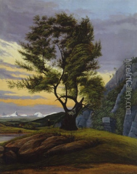 Patagonische Landschaft Mit Einzelnem Baum Vor Abendhimmel Oil Painting - Eduard Von Buchan