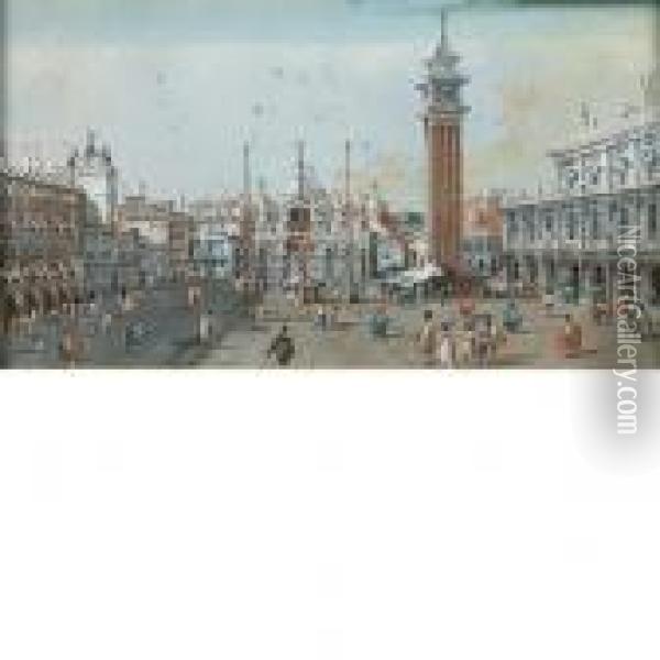 Veduta Di Piazza San Marco Con La Basilica Di Fronte Oil Painting - Giacomo Guardi