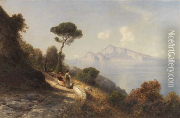 Italienische Kustenlandschaft, Im Hintergrund Die Berge Von Capri Oil Painting - Ascan Lutteroth