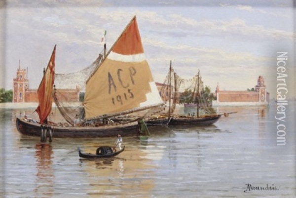Untitled (venetian Scene With Boats) Oil Painting - Antonietta Brandeis