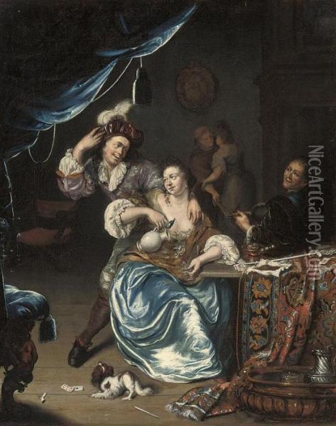 Figures Making Merry In An Interior Oil Painting - Willem van Mieris