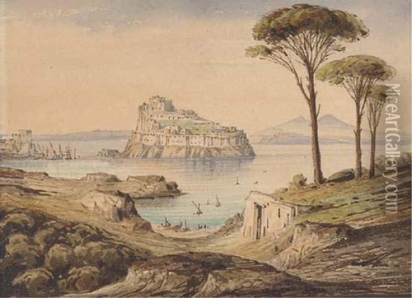 Castello Di Ischia, Corfu (illustrated); And Amalfi Frompositano Oil Painting - Gabriele Carelli