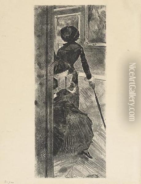 Au Louvre, La Peinture, Mary Cassatt. Oil Painting - Edgar Degas