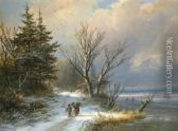 Winterlandschaft Mit Reisigsammlern Oil Painting - Johann Bernard Klombeck