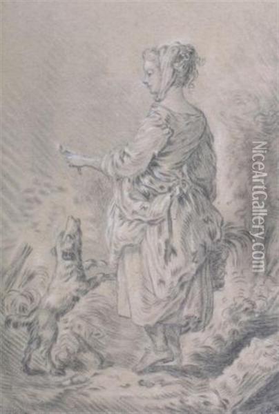 Young Girl Playing With A Dog Oil Painting - Jean-Baptiste Huet I