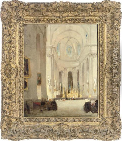 The Interior Of St. Sulpice, Paris Oil Painting - John Scarlett Davis