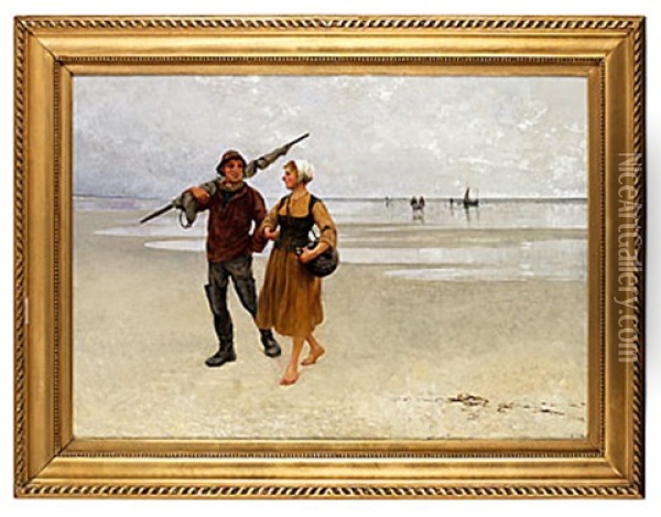Strandpromenaden Oil Painting - August Vilhelm Nikolaus Hagborg