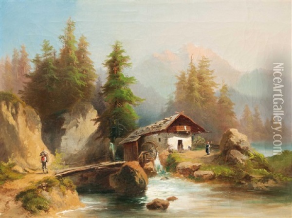 Alpine Landscape Oil Painting - Gustav Barbarini