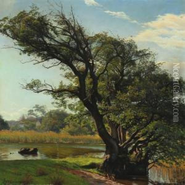 Landscape Withlakeside Oil Painting - Emil Winnerwald